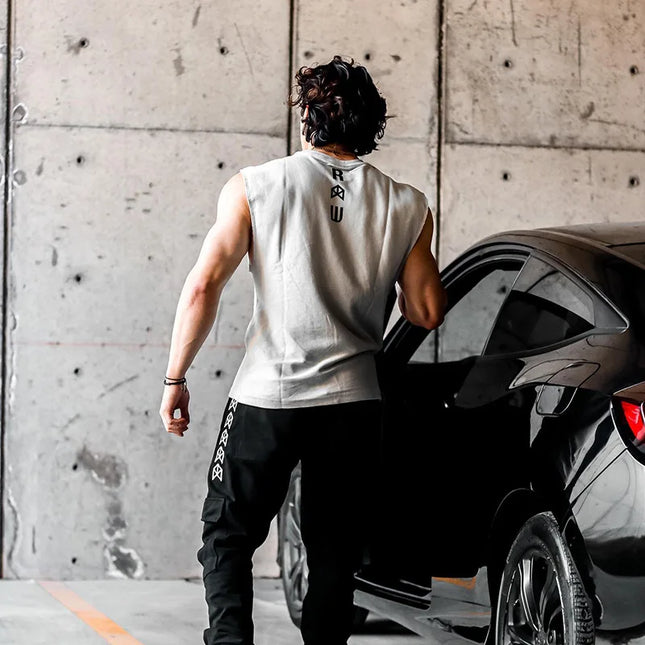 Men's Summer Cotton Tank Top Muscle Gym Fitness Workout Sleeveless Shirts O-Neck Vest Casual Sports Tops Male Trendy Breathable