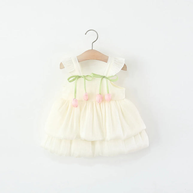 Baby Girl Dress Summer Solid Color Flower Small Fly Sleeve Girl Dress Cute Bow Baby Princess Dress Baby Girl Clothes