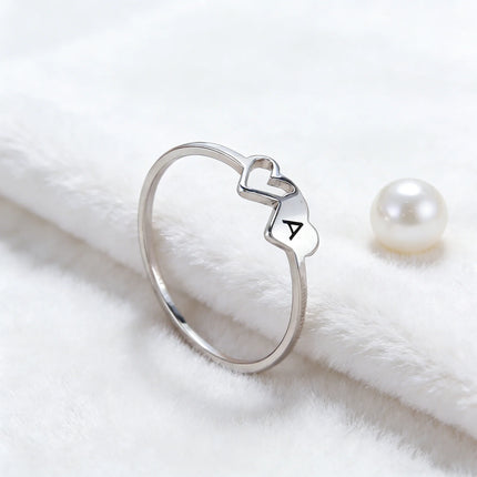COOLTIME Initial Letter Ring for Women Stainless Steel A-Z Alphabet Double Heart Rings Fashion Wedding Anniversary Birthday Gift
