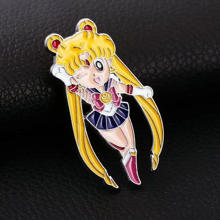 Anime Cartoon Moon Tsukino Usagi Enamel Keychain Necklace for Women Girl Magic Brooch Aino Minako Pin Cosplay Jewelry Gift