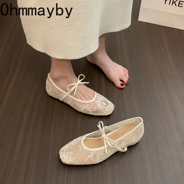 2026 Spring Lace Women Mary Jane Shoes Fashion Slip On Comfort Street Style Soft Sole Female Internal Elevation Dress Shoes