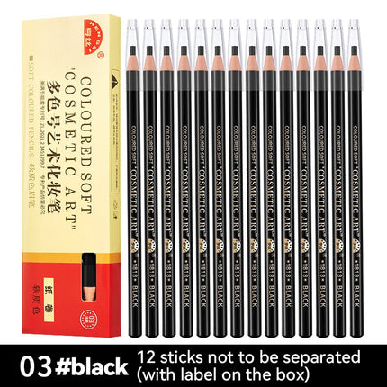 12PCS High Quality Pull Eyebrow Pencil Black Leather Makeup Wild Line Eyebrow Pencil Waterproof Hard Core Flat Head Pencil