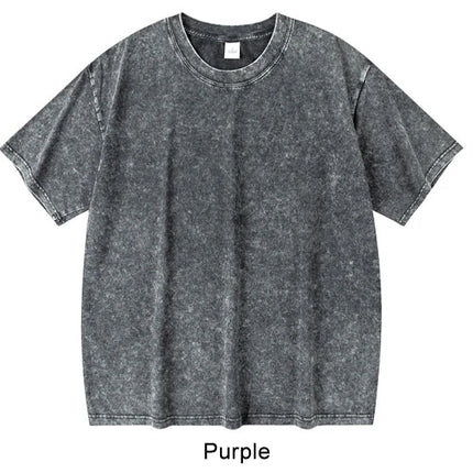 Washed And Distressed 230g Heavyweight Cotton Short Sleeved T-shirt Versatile Men Women Summer Solid Color Loose T Shirts Top
