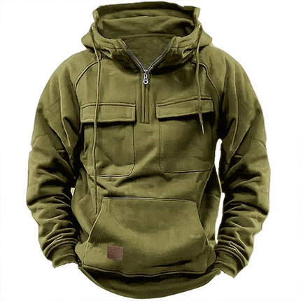 Men's Muscle Movement Workwear Style Spring-Autumn New Model Fashion Solid Color Multi-Pocket Long-Sleeved Hooded Sweatshirt