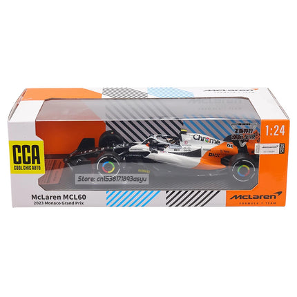 CCA MSZ 1:24 White Monaco version McLaren F1 2023 MCL60 4# Lando Norris 81# Oscar Piastri alloy car model toy series collection