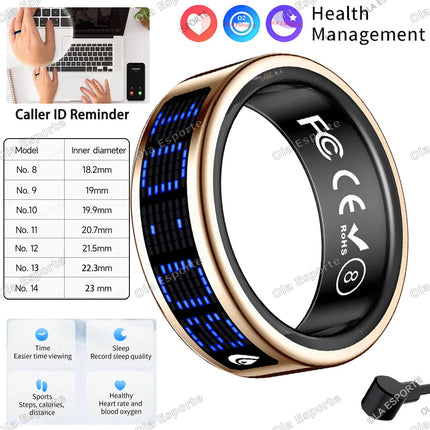 2026 Smart Ring Tasbih Counter Dynamic Display Screen Heart Rate Blood Oxygen Monitor 5ATM Waterproof Multi Sports Modes Gifts