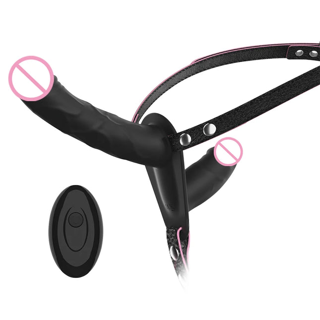 Strap on Harness Dildo Wearable G Spot Vibrator Adult Toy with Remote Control 10 Modes Double Ended Dildo Lesbian Womens Sex Toy