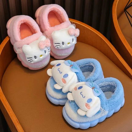 Winter Warm Cute Cartoon Indoor Mule Soft Non-slip Fluffy Slippers For Kids Teen Boys Girls Children Home Cotton Shoes Size 24-4