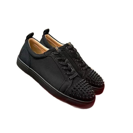 CL Red Bottom Fashionable Embroidered Men's Fur Slip-On Shoes, Black Casual Cross-Border Leather Upper, All Seasons Wear