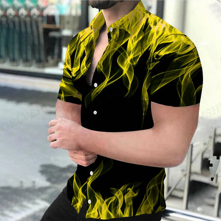 Men's Shirt Blue Flame 3d Printed Shirts Men Women Fashion Hawaiian Shirt Casual Beach Blouses Men's Vocation Lapel Blouse Boy