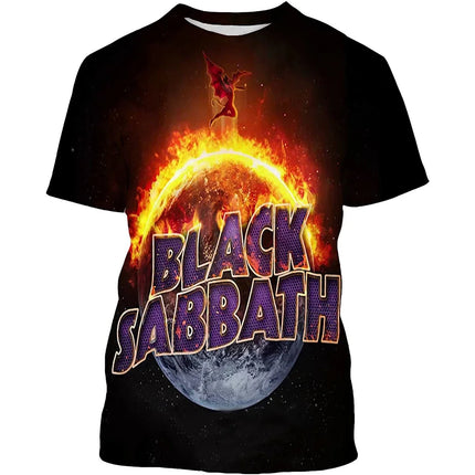 Summer novelty, trendy men's t-shirt with 3D black Sabbath print, casual hip hop shorts, short sleeve