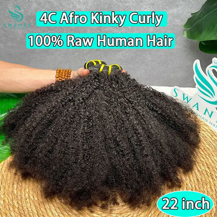 4C Afro Kinky Curly Raw Virgin 100% Human Hair Bundles Double Weft #1B Natural Black Soft Human Hair Weave Bundle Hair 1/3/4PCS