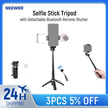 NEEWER Selfie Stick with Detachable Bluetooth Remote Shutter, Lightweight Foldable Travel Tripod for iPhone YouTube/TikTok Vlogs