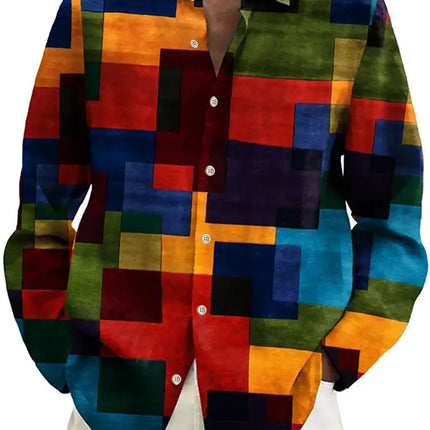 Men's Long Sleeved Printed Shirt, Single Breasted Stand Up Collar Shirt, Fashionable Casual Top