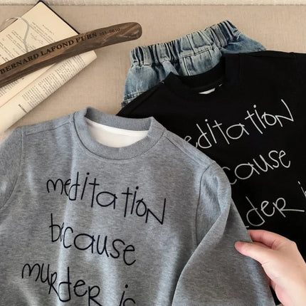 2025 Autumn New Children Solid Sweatshirt Baby Fashion Letter Printed Long Sleeve Tops Kids Girl Boy Crewneck Hoodie Clothing