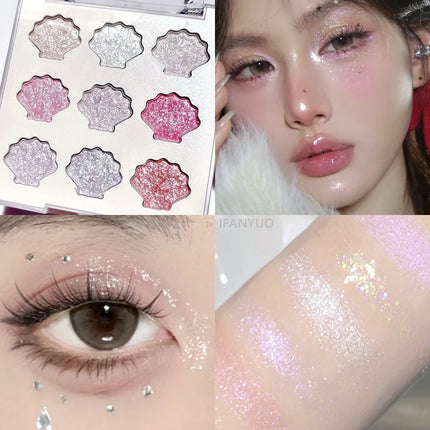 Shell Eyeshadow Palette Sparkling Pearlescent Glitter Eye Shadow Plate Diamond Highlight Eye Makeup Cosmetic for Autumn Winter
