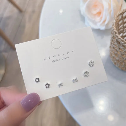 4 Pair Set Silver Color Heart Stud Earrings Sets for Women Girls Exquisite Party Dailywear Jewelry Simple Cute Gift Accessories