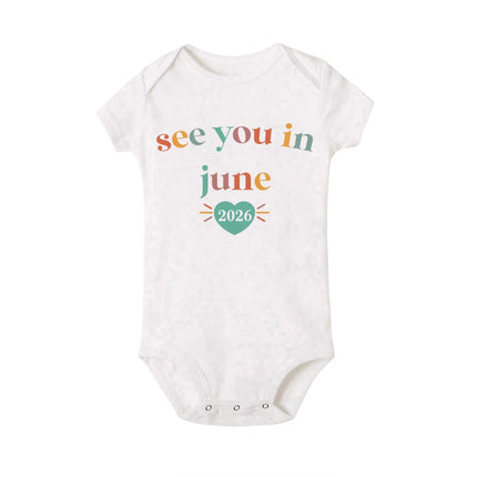 See You in January 2026 Printed Baby Romper Pregnancy Announcement Clothes Newborn Short Sleeve Bodysuit Infant Jumpsuit Outfit