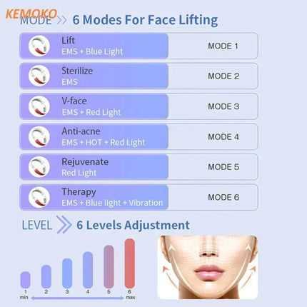 V Face Lift Massage Device Face Contour EMS Massage Double Chin Remove Red Blue Light Heat V-shaped Face Lift Beauty Instrument