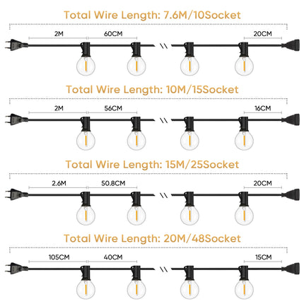 Shatterproof G40 String Light 220V 110V Led Outdoor Lights Garland E12 Waterproof Connectable Festoon Decoration Camping Light