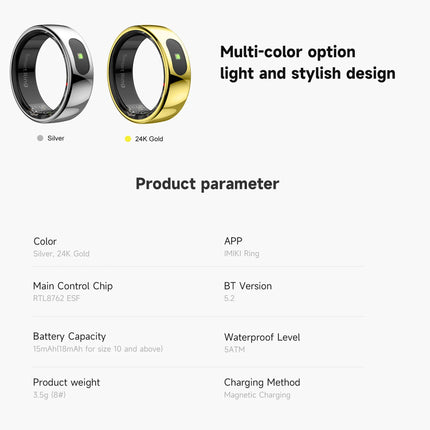 IMIKI Smart Ring 1 vibration Global System health Monitoring Heart Rate Blood Oxygen Saturation 5ATM Waterproof Men and Women