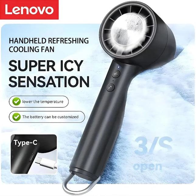 Lenovo Handheld Small Fan Refrigeration Air Conditioner Portable Silent Highspeed Led Display High Wind Power USB Charging Fan