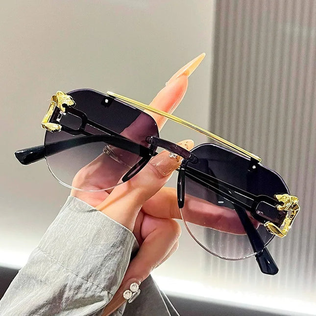 Frameless Beveled Sunglasses Frog Eyes Gradient Color UV Protection Oversized Sun Glasses