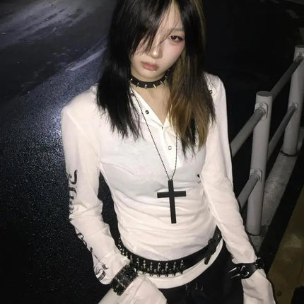 Seeslim Hooded Print Letter Graphic T Shirts Woman Clothes Youthful Long Sleeve 2000s Clothes Y2k Tees Female Clothing Autumn