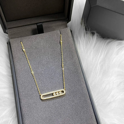 Luxury sliding lucky bead necklace with 925 stainless steel three-diamond pendant, women's jewelry.