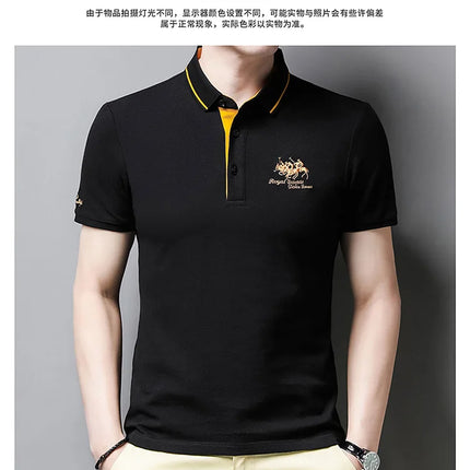 Summer New Men's Embroidered Polo Collar 100% Cotton Short-Sleeved Polo Shirt Fashion Solid Color Casual Top T-shirt M-4XL