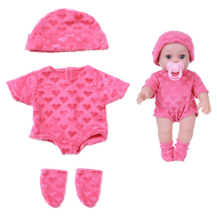 For 12 Inch 30cm Baby Reborn Dolls Outfits Clothing Carry Cot Cartoon Bear Winter Pajamas Jumpsuit Plush Clothes Accessories