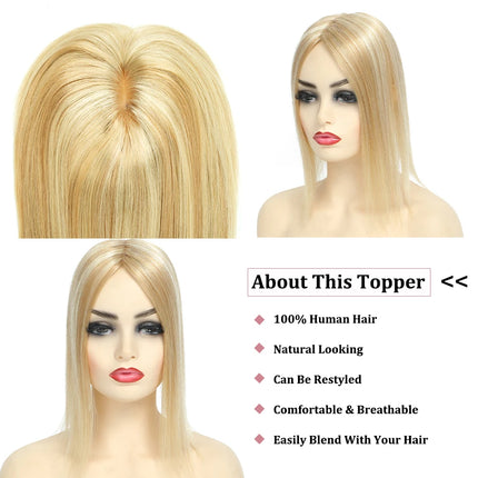 12x13cm Skin Scalp Topper Hair Piece Clip in Natural Hair Topper for Women 10"-14" Straight Brazilian Remy Human Hair Topper