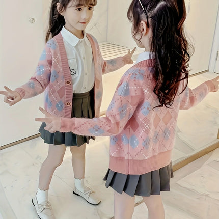 New Spring and Autumn Children's Girls' Tops, Stylish Knitted Sweaters for Girls, Outerwear Cardigans for Older Girls