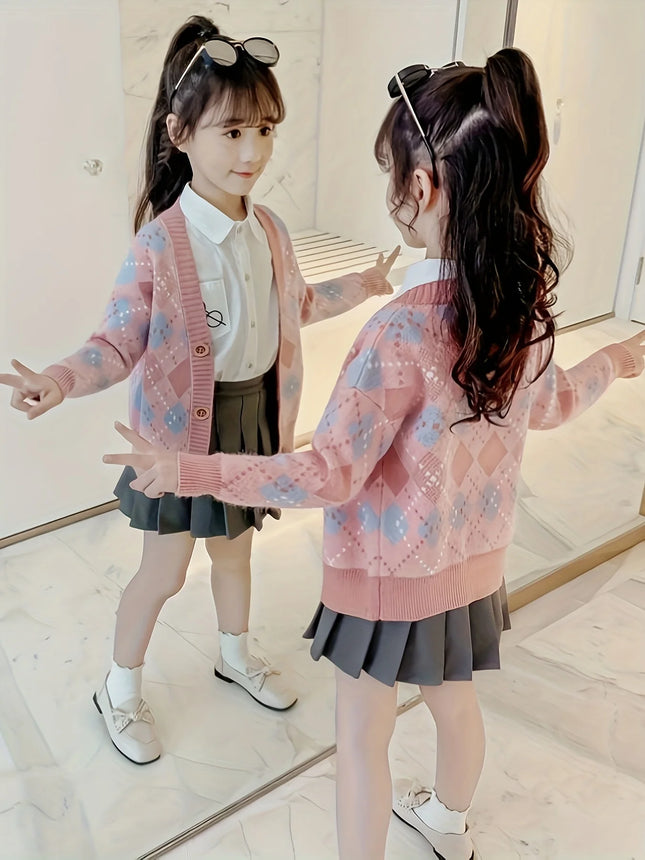 New Spring and Autumn Children's Girls' Tops, Stylish Knitted Sweaters for Girls, Outerwear Cardigans for Older Girls