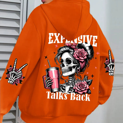 Expensive Talks Back Funny Printing Womens Plus Size Hoodie Multicolor Pullovers Fleece Autumn Sportswear Casual Pocket Hoody