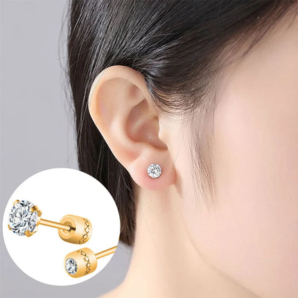 ‌2025 New Gold Color Stainless Steel Boho Zircon Stud Earrings Hypoallergenic Light Luxury Jewelry for Women, for Daily & Party