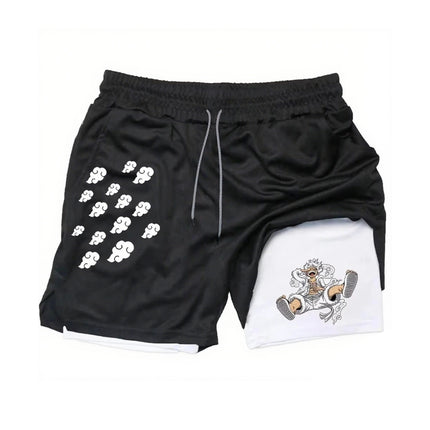 One Piece Summer Anime Men's Shorts Quick-dry Double Layer 2-in-1 Pants Graphic Print Workout Training Fitness Sports Gym Shorts