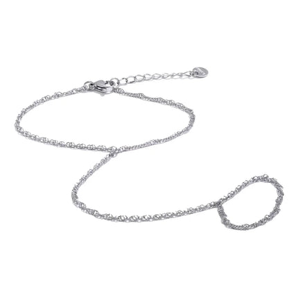 Yhpup Trendy Stainless Steel Zircon Beads Back of Hand Chain Finger Bracelet Fashion Chic Sexy Jewelry Waterproof Wholesale Gift