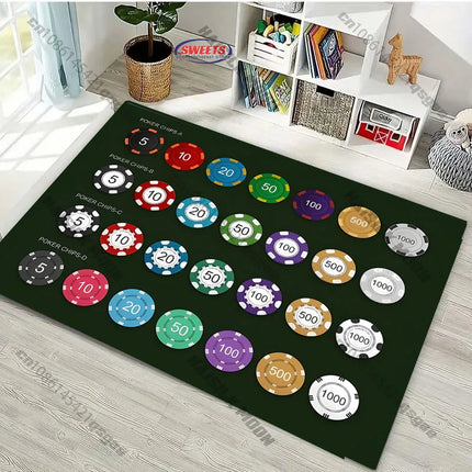 1PC Texas Poker Theme Carpet Living Room Bedroom Sofa Balcony Rug, Entrance Door, Durable Machine Washable Mat Gift for Friends