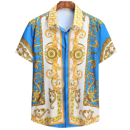 2025 men's new retro gold luxury short sleeved shirt with high-quality button up top suitable for street parties