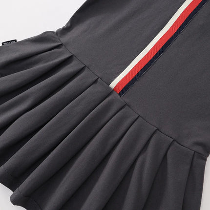 Summer Kids Brother Sister Look Turn Down Collar Kid Girl Pleated Sleeveless Dress Muslin Spliced Raglan Sleeve Top Shorts Suits