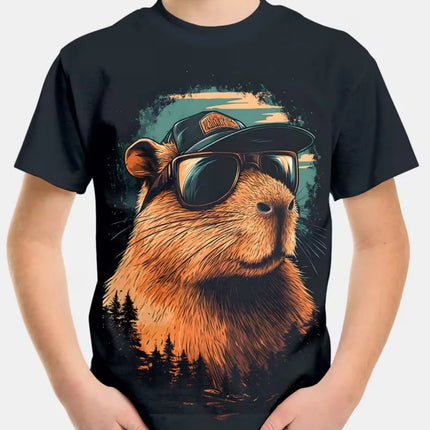 Cute Capybara Boy Clothes Cartoon Graphic Short Sleeve Tee Boy Child T-Shirt Summer Loose Top Fashion Kids Clothes Boys Clothing