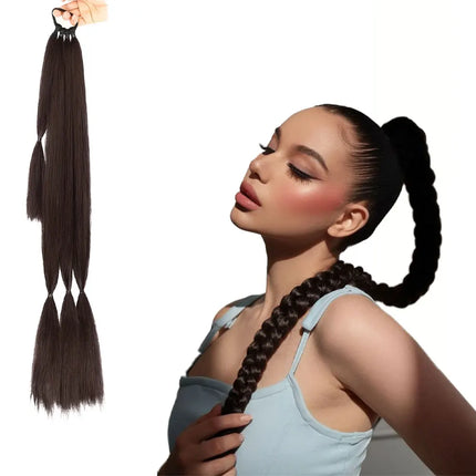 0'' Braids Ponytail Extensions Long DIY ith Elastic Tie Straight Wrap Around Braid Hair Extensions Synthetic Hairpiece for Women