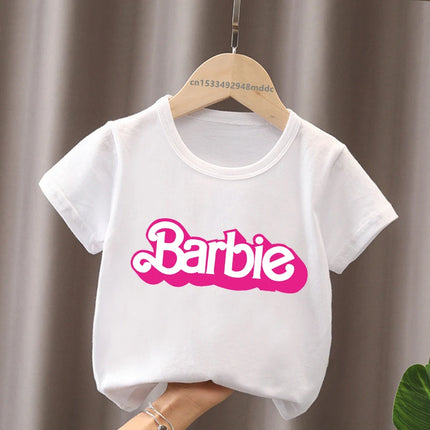 Hot Sale Barbie Princess Print Cartoon Kids T-Shirts Kawaii Girls Clothes Baby Boys Short Sleeve T shirt Summer Children Tops