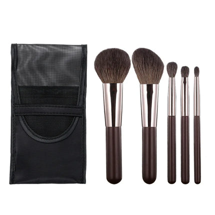 5-Piece Mini Natural Bristle Makeup Brush Set, Travel-Friendly Eyeshadow/Foundation/Blush/Concealer & Lip Brushes Portable Tools