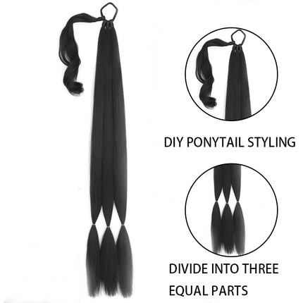 Long Braided Ponytail with Elastic Hair Tie 30 Inch DIY Box Braiding Ponytail Extension Synthetic Braids Fake Tail for Women