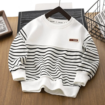 Children's Sweatshirt Spring Autumn Kids Boys' Half-zipper Sweatshirt Striped Lapel Middle and Big Children's Round Neck Tops