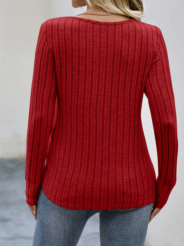 Plus Size Women's Long Sleeve Ribbed Knit Button Detail Top Elegant Casual Comfort Perfect for Any Occasion
