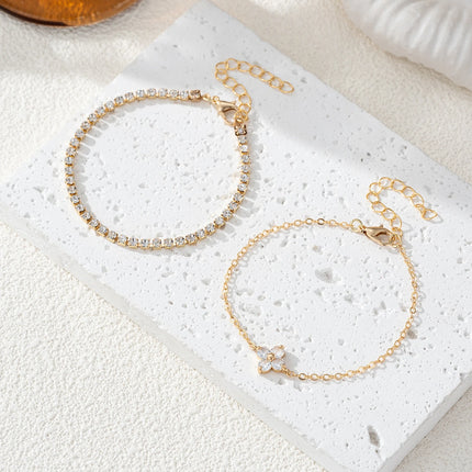 2pcs Simple Cubic Zirconia Flower Water Chain Women's Bracelet Set Daily Office Jewelry