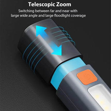 Strong Lighting ABS Flashlamp USB Rechargeable Zoomable Waterproof Outdoor EDC Torch with Hook  Long-range Emergency Lantern